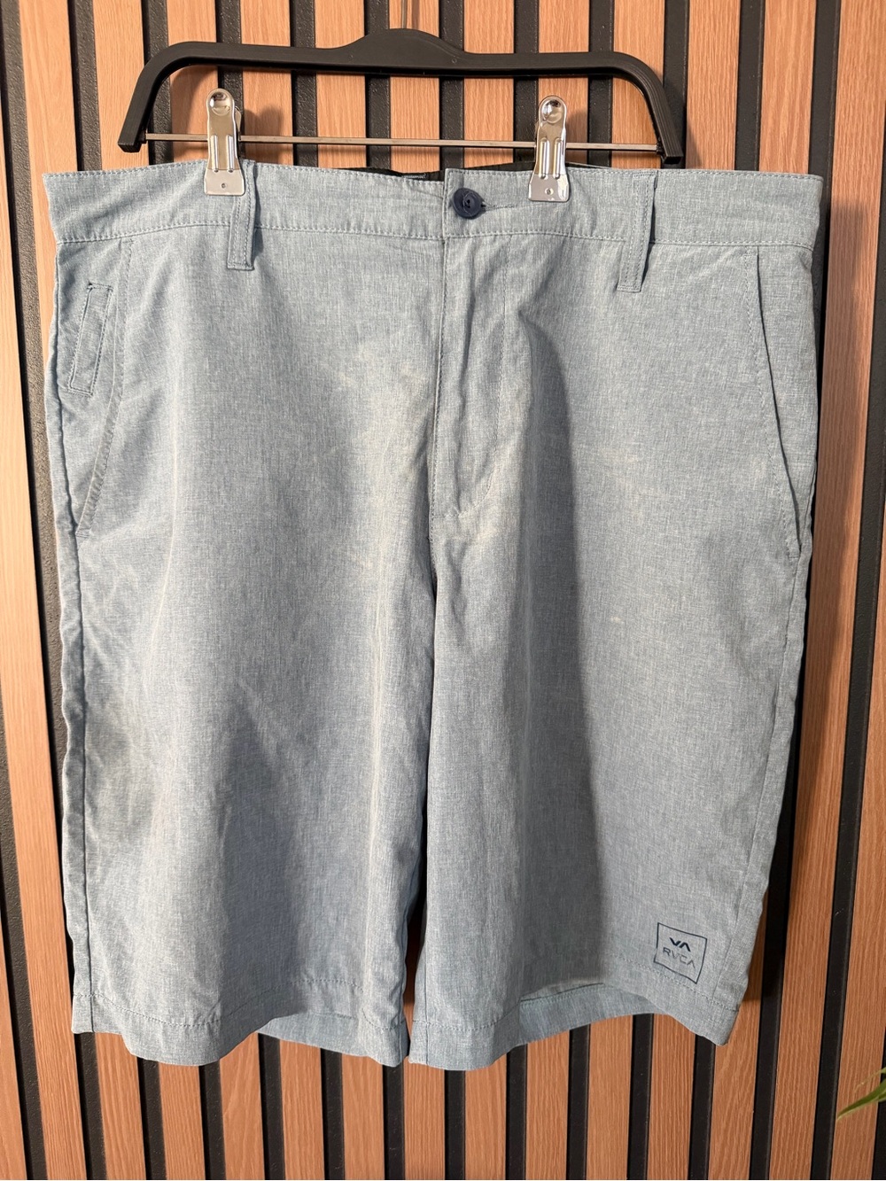 RVCA Men's Chambray Light Blue Flat-Front Shorts